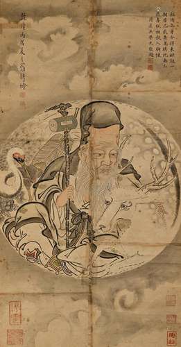 A CHINESE IMMORTAL PAINTING, INK AND COLOR ON PAPER, SILK MO...