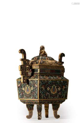 A CLOISONNE ENAMEL BEAST FINIAL SQUARE CENSER