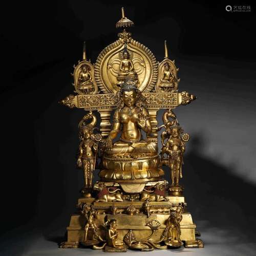 A GILDING COPPER GUANYIN BODHISATTVA STATUE