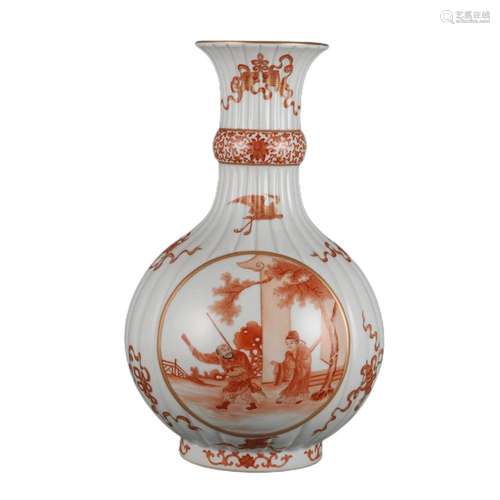 AN IRON-RED GOLD-DECORATED FIGURE STORY VASE