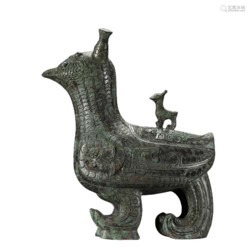 A BRONZE BIRD ZUN VESSEL