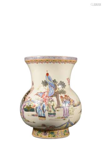 A FAMILLE ROSE FIGURE STORY ZUN VASE