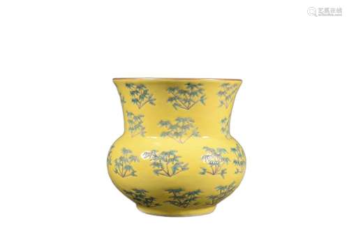 A YELLOW GROUND GREEN GLAZE BAMBOO ZHADOU