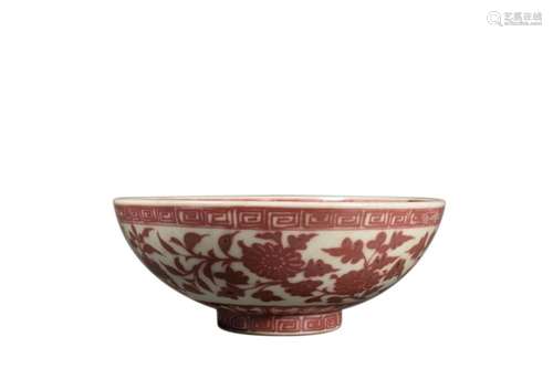 AN UNDERGLAZE RED LOTUS BOWL