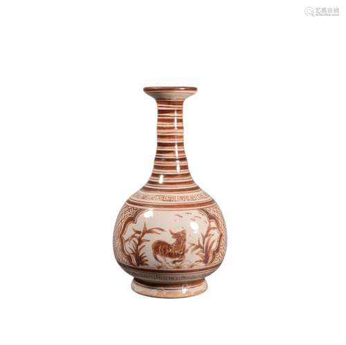 A CAFE-AU-LAIT GLAZED MYTHICAL BEAST VASE