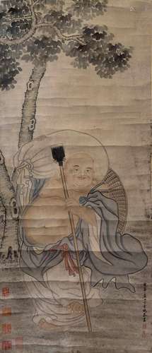 A CHINESE BUDDHIST FIGURE PAINTING, INK AND COLOR ON PAPER, ...