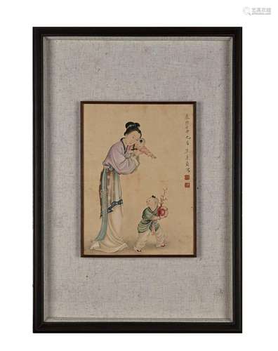 A CHINESE BOY PLAYING PAINTING, INK AND COLOR ON PAPER, FRAM...