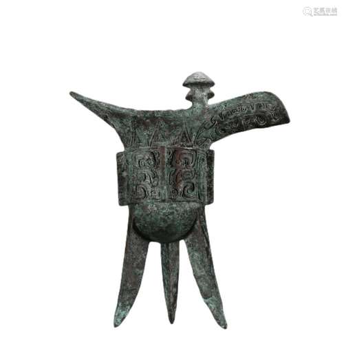 A BRONZE TAOTIE-MASK JUE CUP