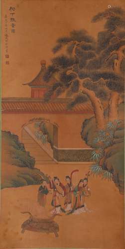 A CHINESE MUSICIANS GATHERING PAINTING, INK A DN COLOR ON SI...