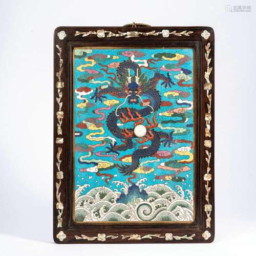 A ENAMEL CLOUD DRAGON HANGING SCREEN