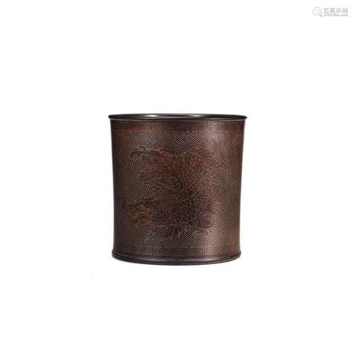 A SILVER-INLAID BEAST RED SANDALWOOD BRUSH POT