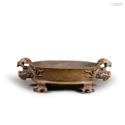 A BRONZE MYTHICAL-BEAST EARS CENSER