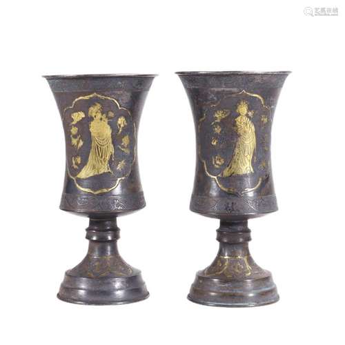 A PAIR OF SILVER GILDING COURT LADY CUPS