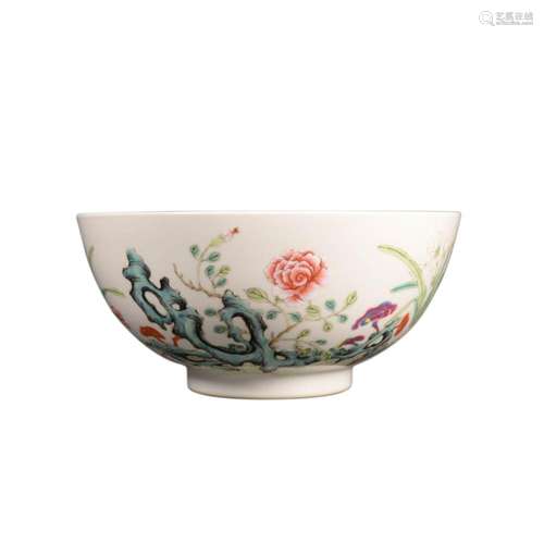 A FAMILLE ROSE ROCK FLOWER BOWL