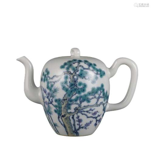 A DOUCAI INSCRIBED TEAPOT