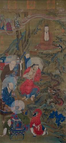 A CHINESE PAINTING SILK SCROLL, DING GUANPENG MARK