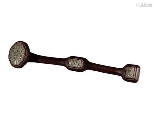 A ROSEWOOD JADE INLAY RUYI-SCEPTER