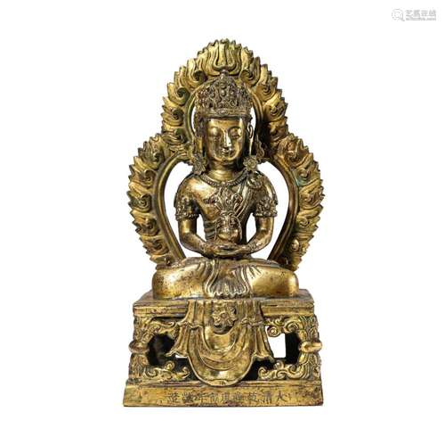 A GILT-BRONZE STATUE OF AMITABHA