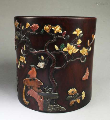 CHINESE WOODEN BRUSHPOT