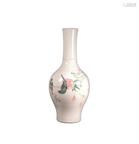 A FAMILLE ROSE FLOWER BIRD VASE