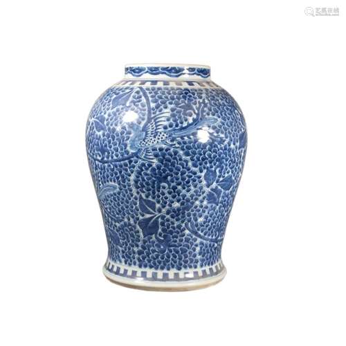 A BLUE AND WHITE PHOENIX FLOWER JAR