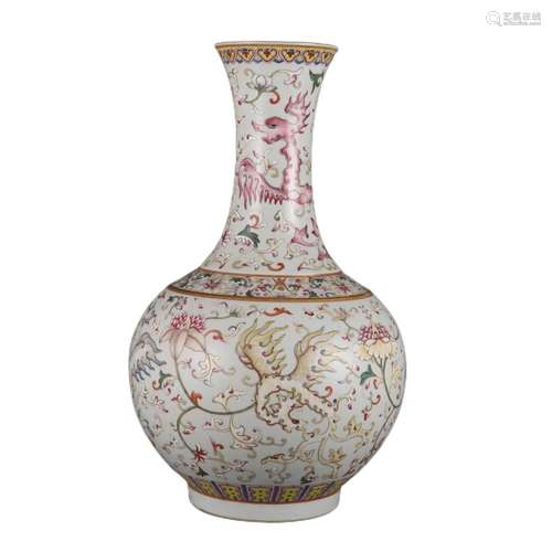 A FAMILLE ROSE PHOENIX VASE