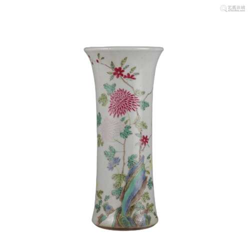 A FAMILLE ROSE CHRYSANTHEMUM GU BEAKER