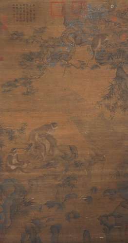 A CHINESE SILK SCROLL PAINTING OF MONKEY, XU CHONGJU MARK