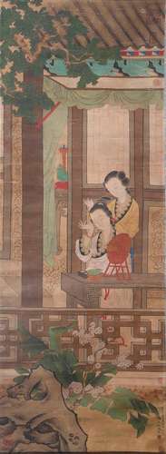 A CHINESE COURT LADY PAINTING, INK AND COLOR ON PAPER, WANG ...