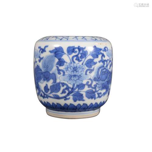 A BLUE AND WHITE MYTHICAL BEAST PEONY WATER POT