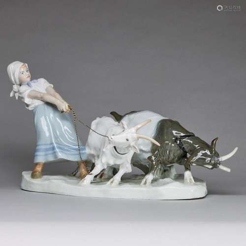 Mädchen mit Ziegen - Otto Pilz. - Meissen um 1906.