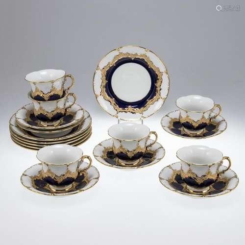 6 Kaffeegedecke B-Form. Meissen 1980.