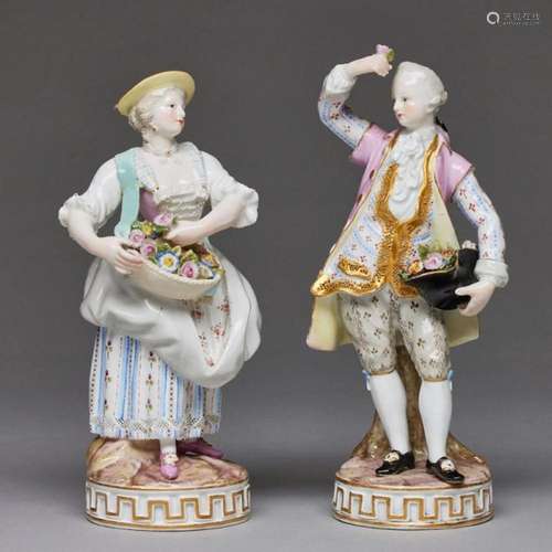 Dame mit Blumenkorb - Herr mit Blumenhut. Meissen 1850-1924.