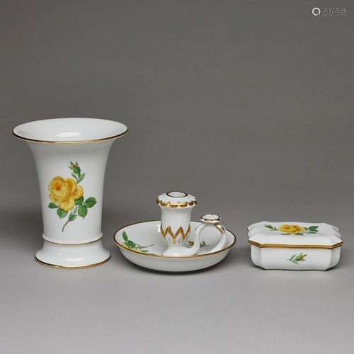 Leuchter, Bechervase, Deckeldose - Gelbe Rose. Meissen 1991 ...