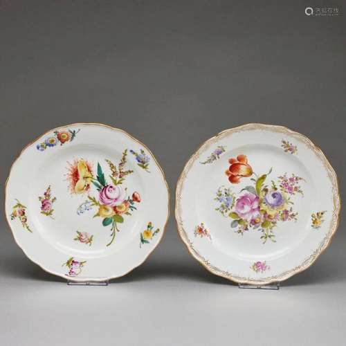 2 Speiseteller - unterschiedliche Blumenbuketts. Meissen 185...