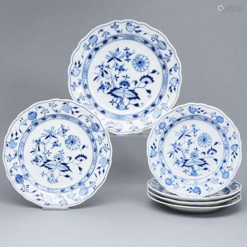 6 Speiseteller - Zwiebelmuster. Meissen 1850-1924.