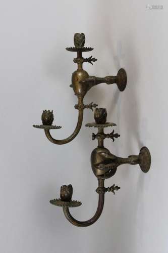 Paar Wandleuchter, 19 Jh., Bronze