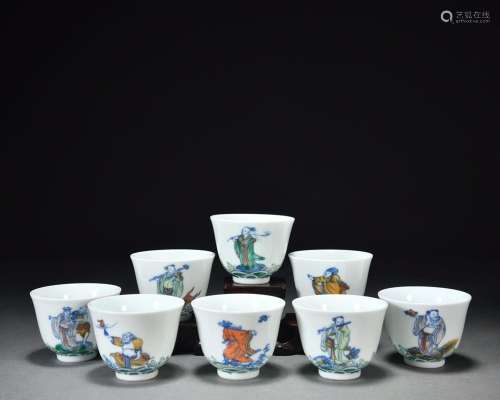 A set of Doucai Eight Immortals cups