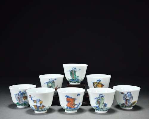 A set of Doucai Eight Immortals cups