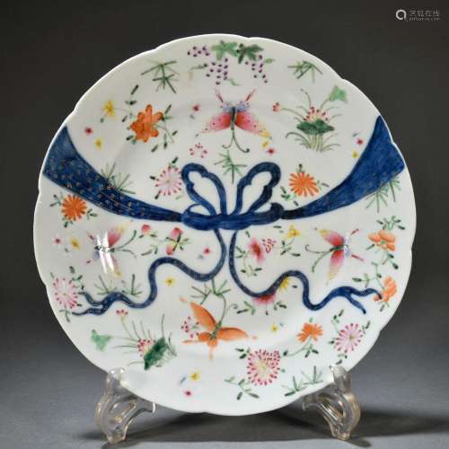 Blue and white pastel flower and butterfly burden plate