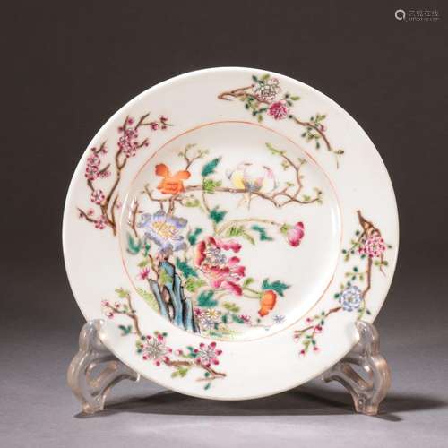 Pastel flower and bird pattern plate