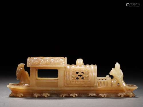 Hetian Jade Character Story Boat Ornament