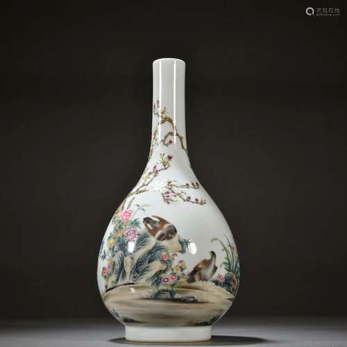 Pastel Flower and Bird Poetry Gall Vase