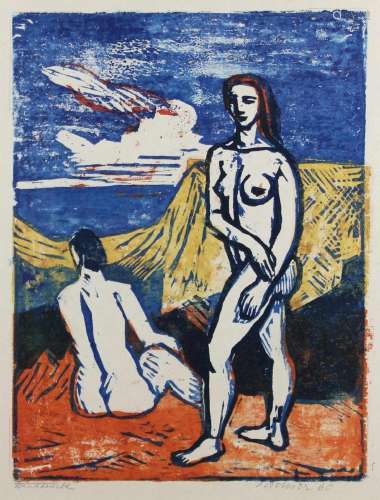 Hans Jüchser (deutsch, 1894 - 1977), Frauen am Strand,