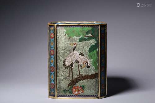 Cloisonné Enamel Pine Crane Extending Years Pen Holder