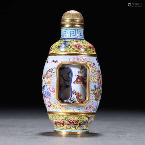 Bronze body gilt painting enamel swivel heart snuff bottle