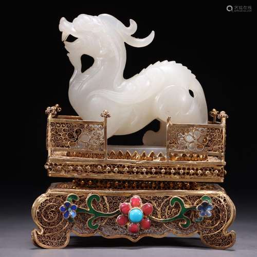 Silver Filigree Inlaid Hetian Jade Ornament