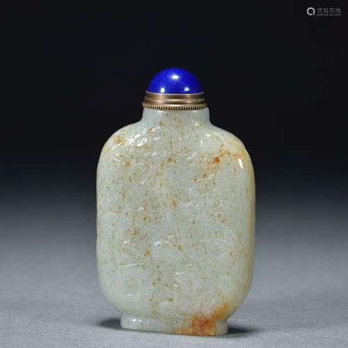 Hetian jade seed material shallow carving snuff bottle