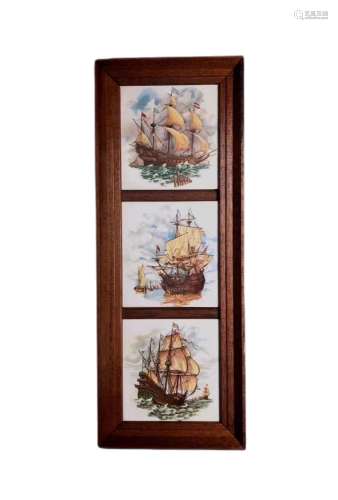 Three Porcelain Hanging Paintings of German Sailing Ships