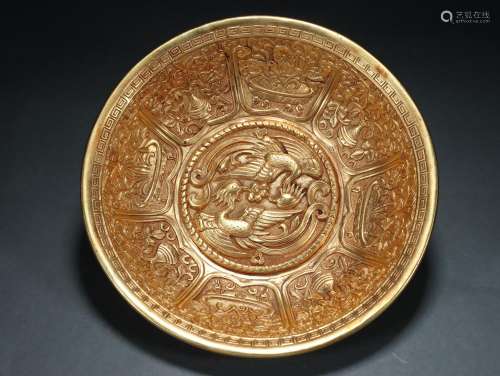 A Gilt Bronze Appreciation Plate with Double Phoenix Pattern